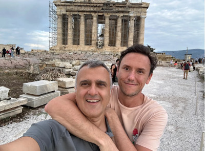 Nico (left) and Jamie (right) visiting the Acropolis in Athens, Greece. 