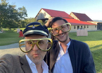 Nico (left) and Jamie (right) being silly at our friends' wedding in Vermont. 