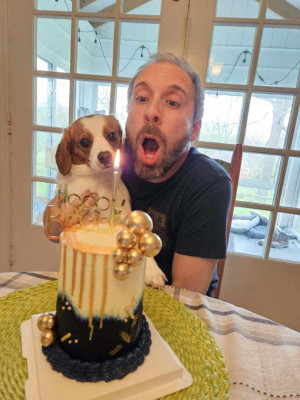 Maggie Moo helping Justin blow out his birthday candles!