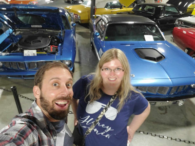 Visiting a car museum on our honeymoon.