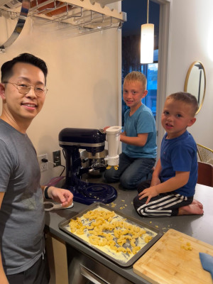 Teaching our nephews, Weston & Zayden
 how to make home made spaghetti!