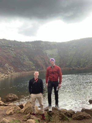 Visiting a crater in Iceland