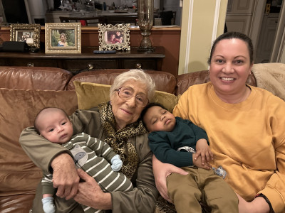 Grandma, her two Great Grandkids and Granddaughter-in-law! 