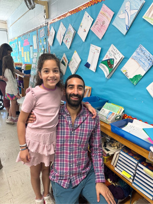 Zac surprised our niece at school.