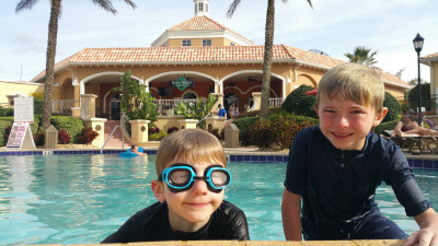 We love to go swimming in the pool on vacation.