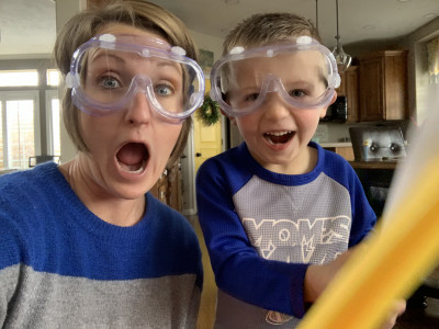 Lynnece loves being a mom of boys! Foam sword fights with goggles: safety first!