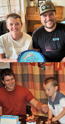 Double birthday celebrations in 2011 and 2024. Austin and our nephew are 20 years apart in age.