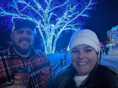 Anniversary Date Night at the Hudson Gardens to see the Christmas lights.  We were glad they had a hot chocolate stand!