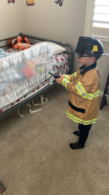 Pretending to be a firefighter