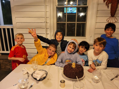 Sam on his birthday with his besties