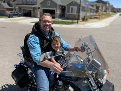 Emmett loves getting to sit on Daddy's motorcycle. 