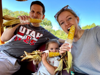 We love trying new foods! We rode bikes in the Cuyahoga National Park and stopped off at a farmer's market to try the fresh, buttered corn. Delicious!
